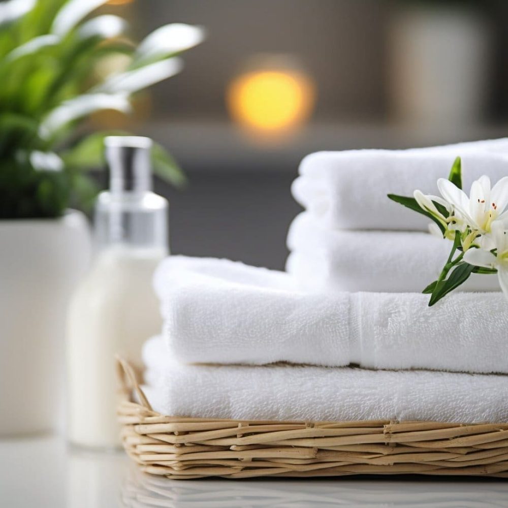 Luxury spa treatment with scented candle and orchid generated by artificial intelligence